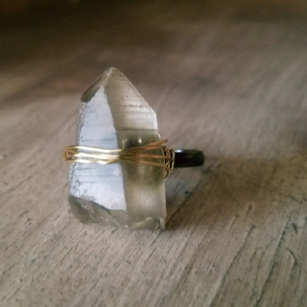 "Solemn Spirit"- Lemurian Quartz Mixed Metal Ring